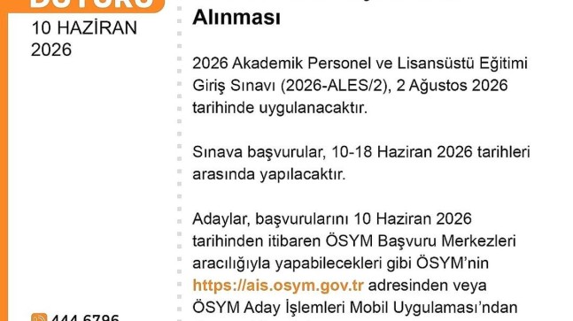 ALES/2 Başvuruları Başladı