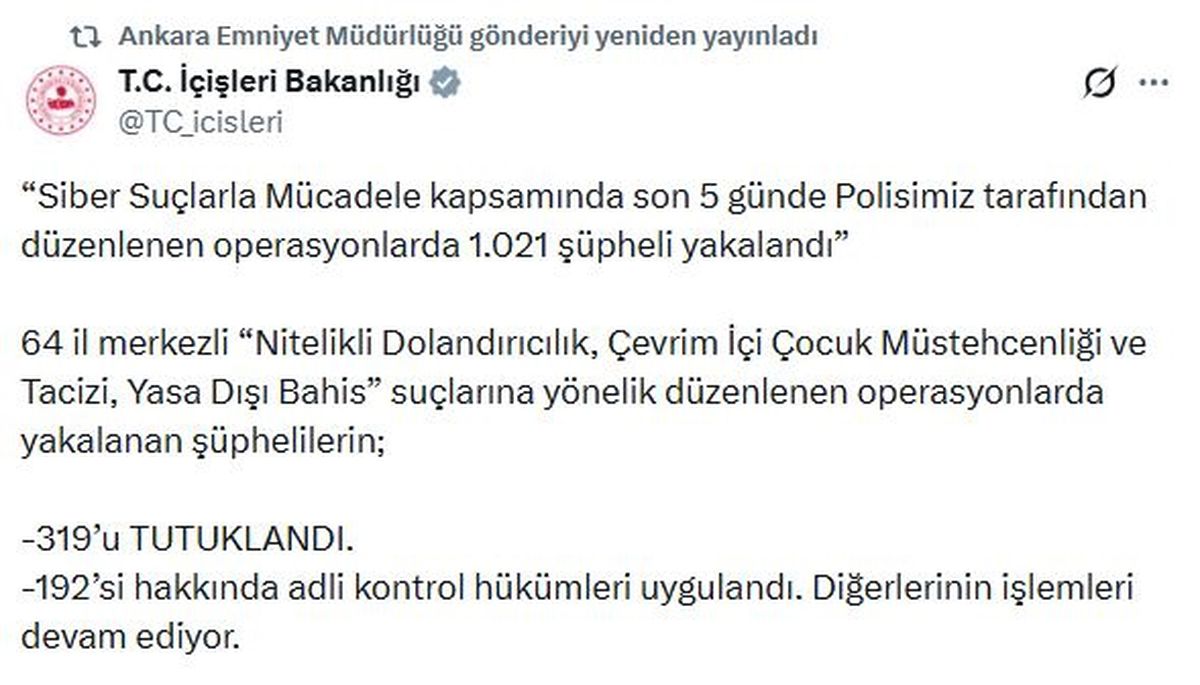 Siber Suç Operasyonunda 1021 Gözaltı