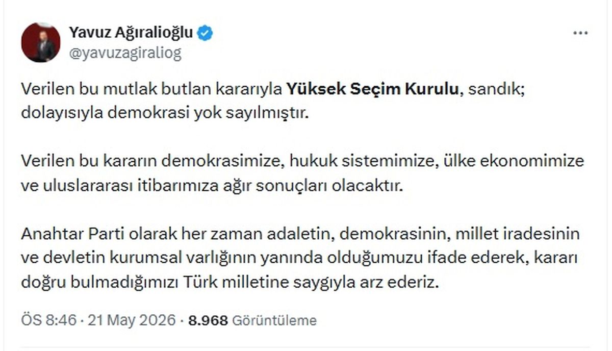Ağıralioğlu’ndan YSK’ya Sert Eleştiriler