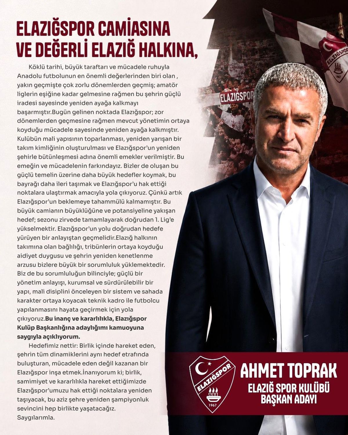 Ahmet Toprak Elazığspor Başkanlığına Aday!