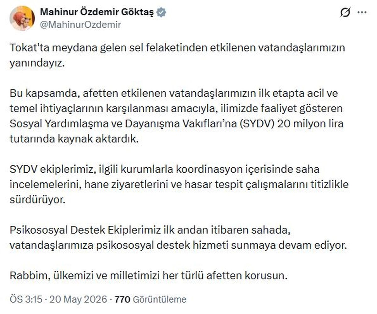 Sel Felaketi İçin 20 Milyon Lira Kaynak
