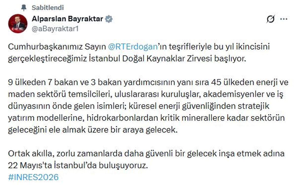 İstanbul Doğal Kaynaklar Zirvesi için geri sayım başladı: Bayraktar’dan açıklama