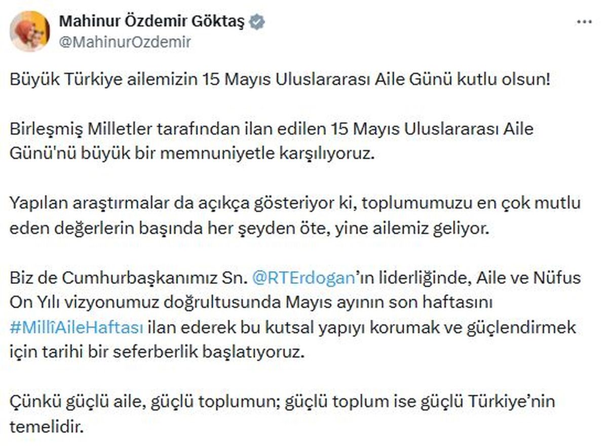 Bakan Göktaş’tan 15 Mayıs Aile Günü mesajı