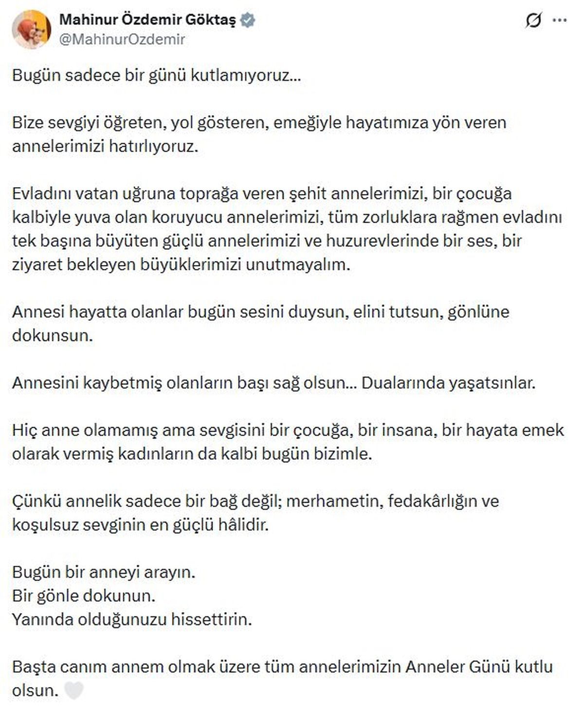Bakan Göktaş’tan ‘Anneler Günü’ mesajı