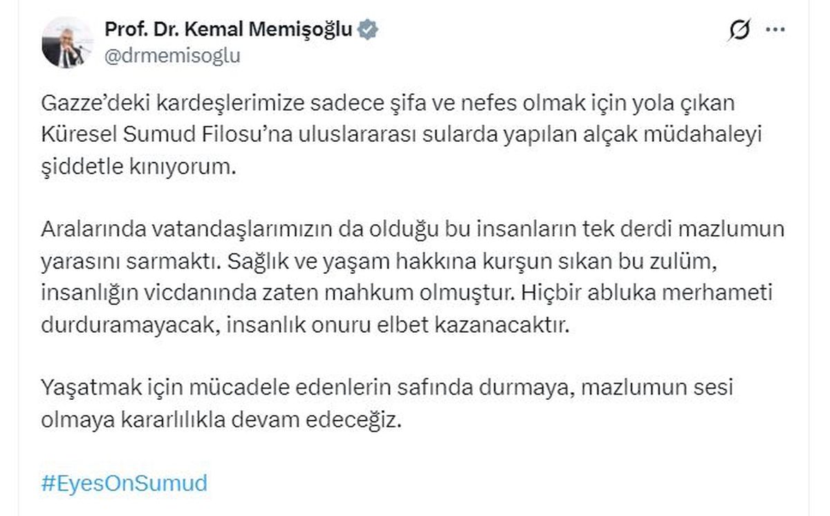 Bakan Memişoğlu’ndan Gazze Açıklaması
