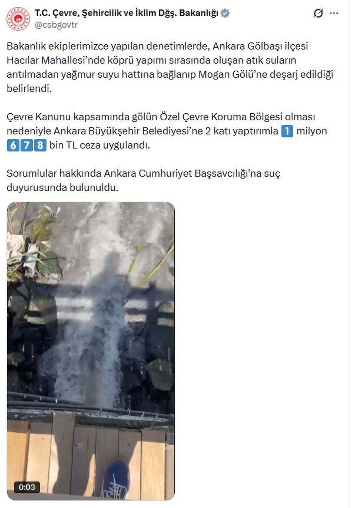 Mogan Gölü’ne Atık Su Deşarjına Ceza