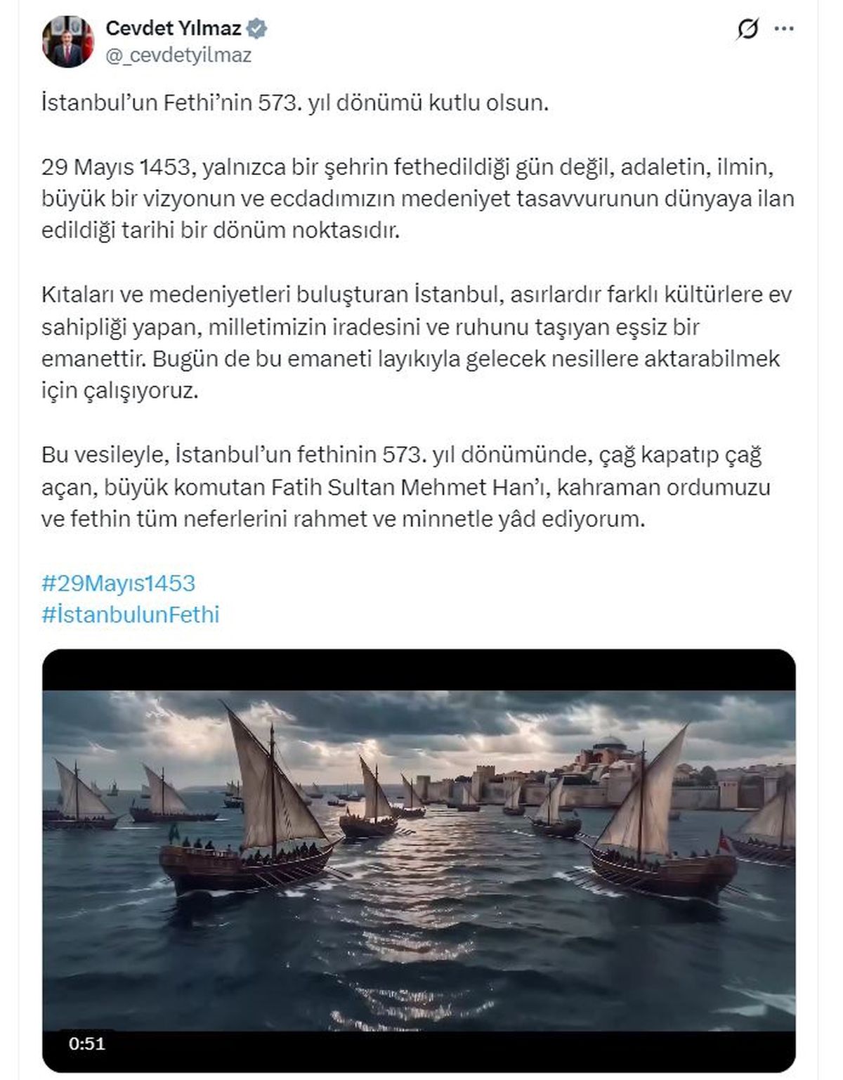 İstanbul’un Fethi’nin 573. Yılı
