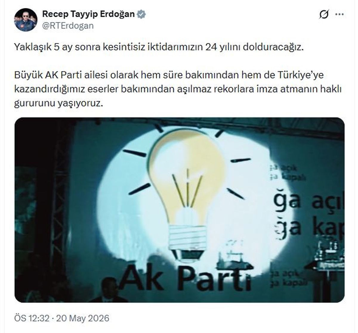 Erdoğan: AK Parti iktidarının 24. yılına yaklaşıyoruz