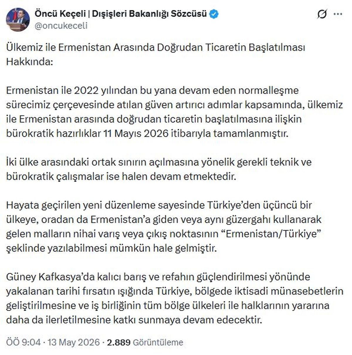 Türkiye ile Ermenistan arasında doğrudan ticaretin başlatılması için hazırlıklar tamamlandı
