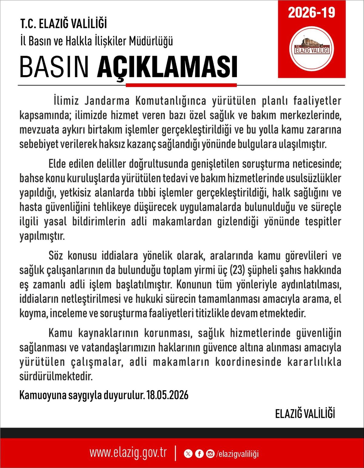 Elazığ’da Usulsüz Sağlık İşlemleri: 23 Şüpheli