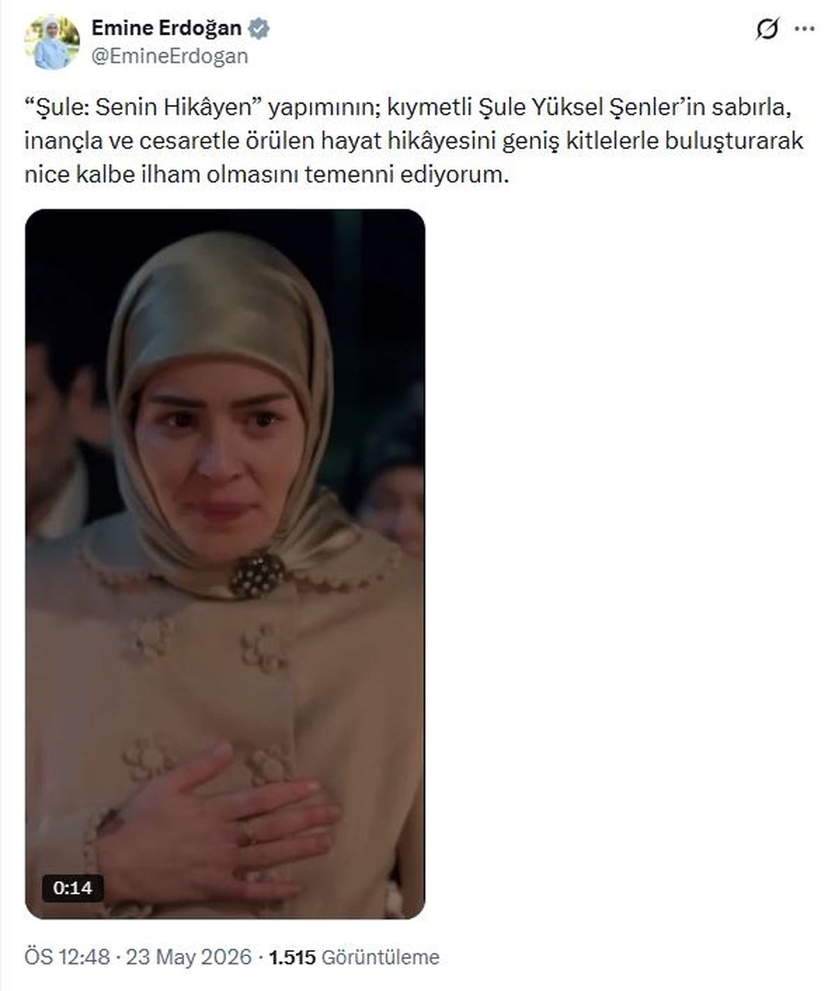 Emine Erdoğan’dan ‘Şule: Senin Hikayen’ dizisine destek