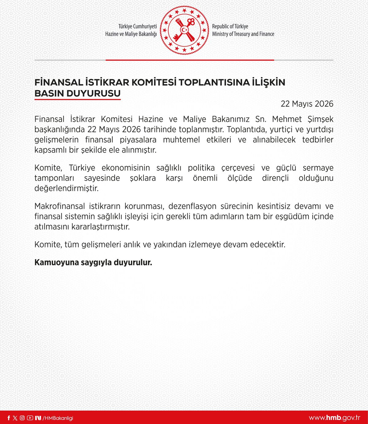 Finansal İstikrar Komitesi Toplandı