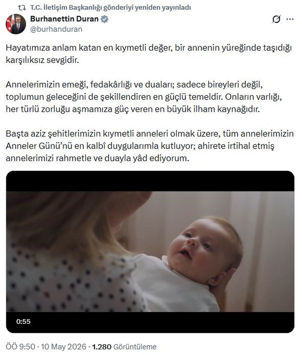 İletişim Başkanı Duran’dan ‘Anneler Günü’ mesajı