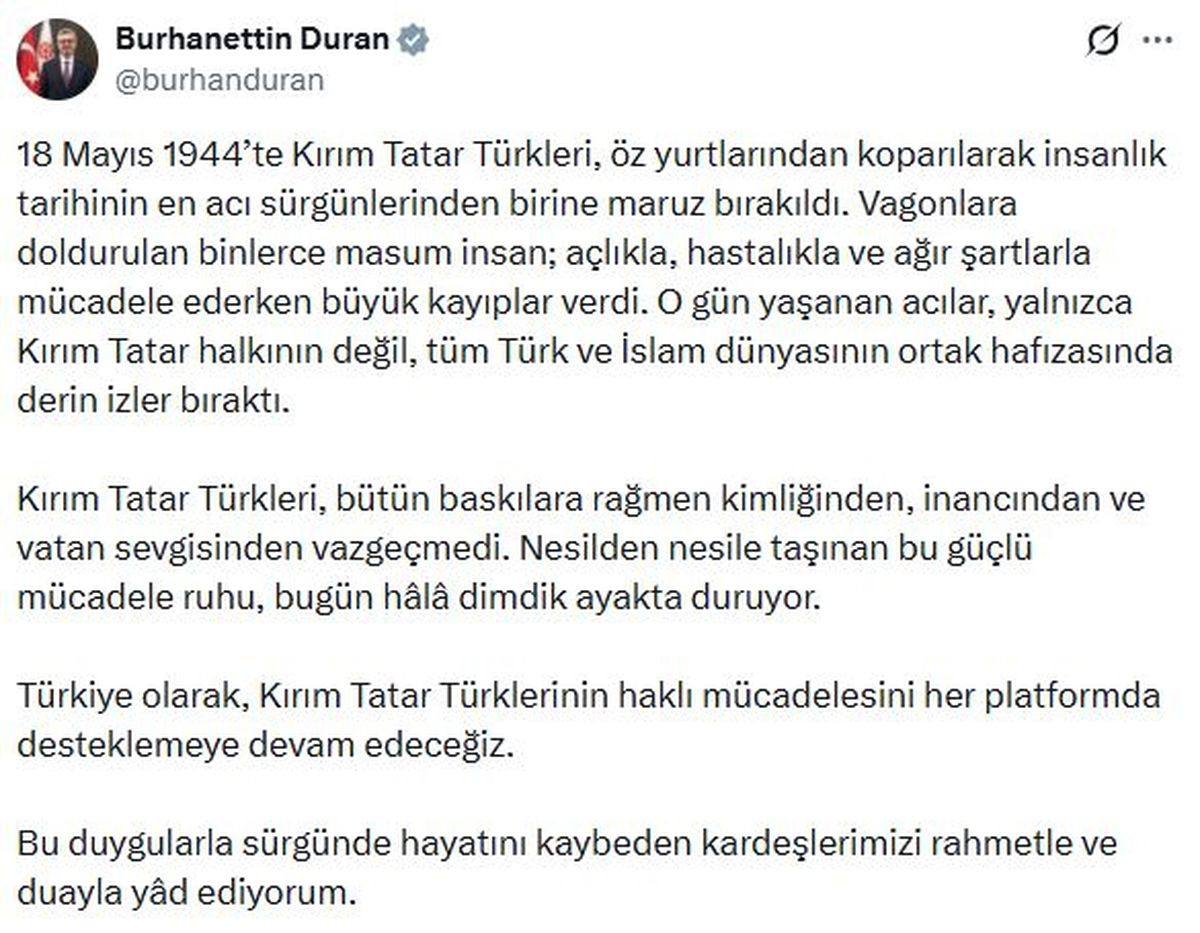Kırım Tatar Türklerine Destek Mesajı