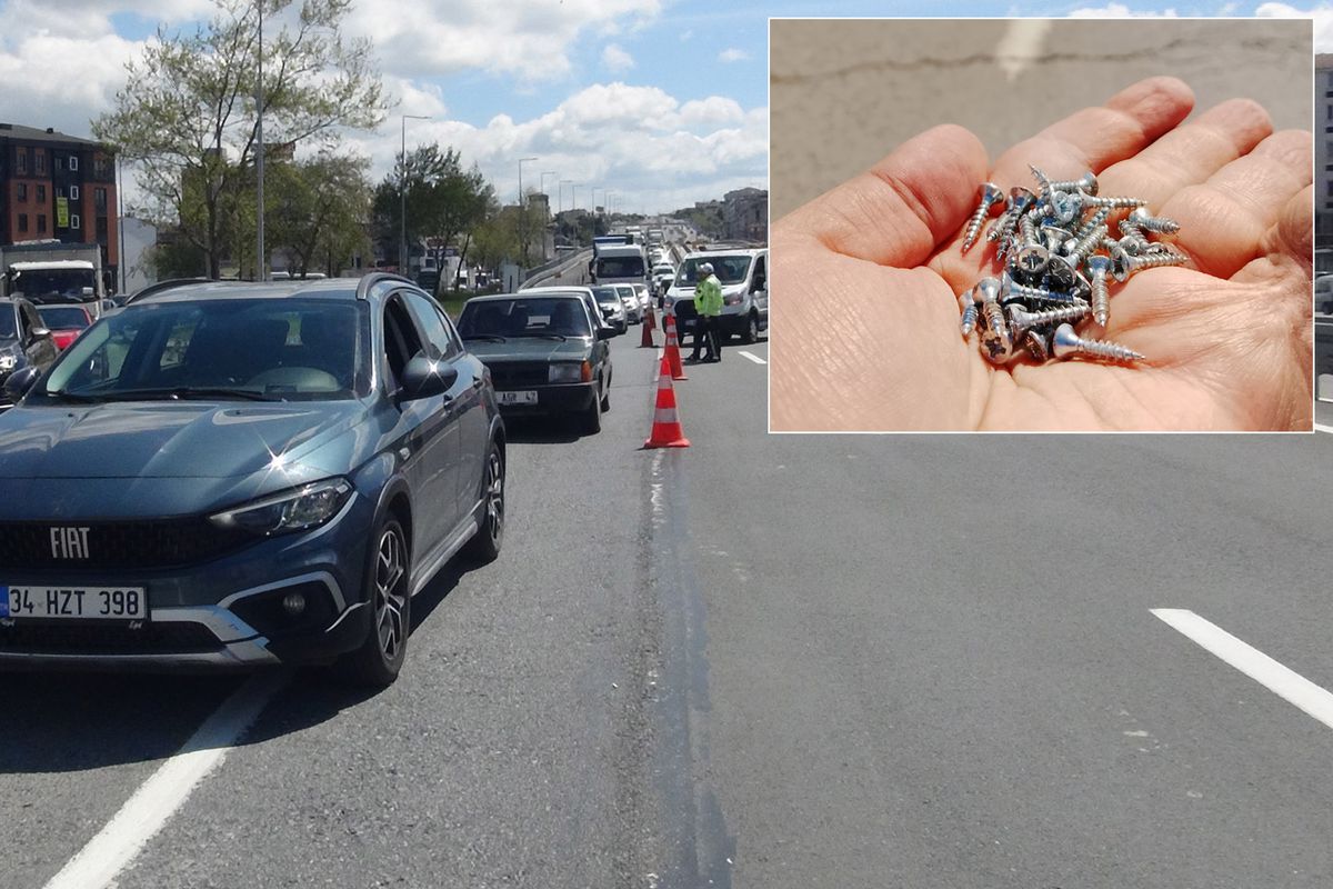 İstanbul’da çivi kabusu! Lastikler patladı, trafik felç oldu
