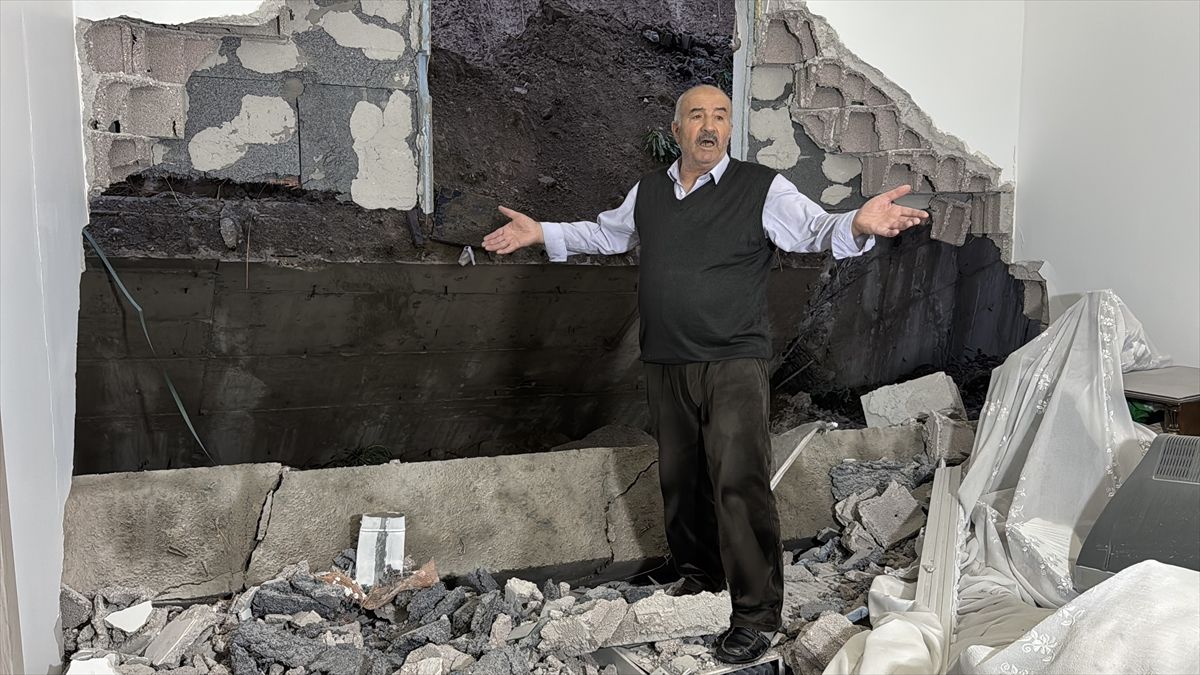 Nevşehir’de çöken istinat duvarı, öndeki apartmanda hasar oluşturdu