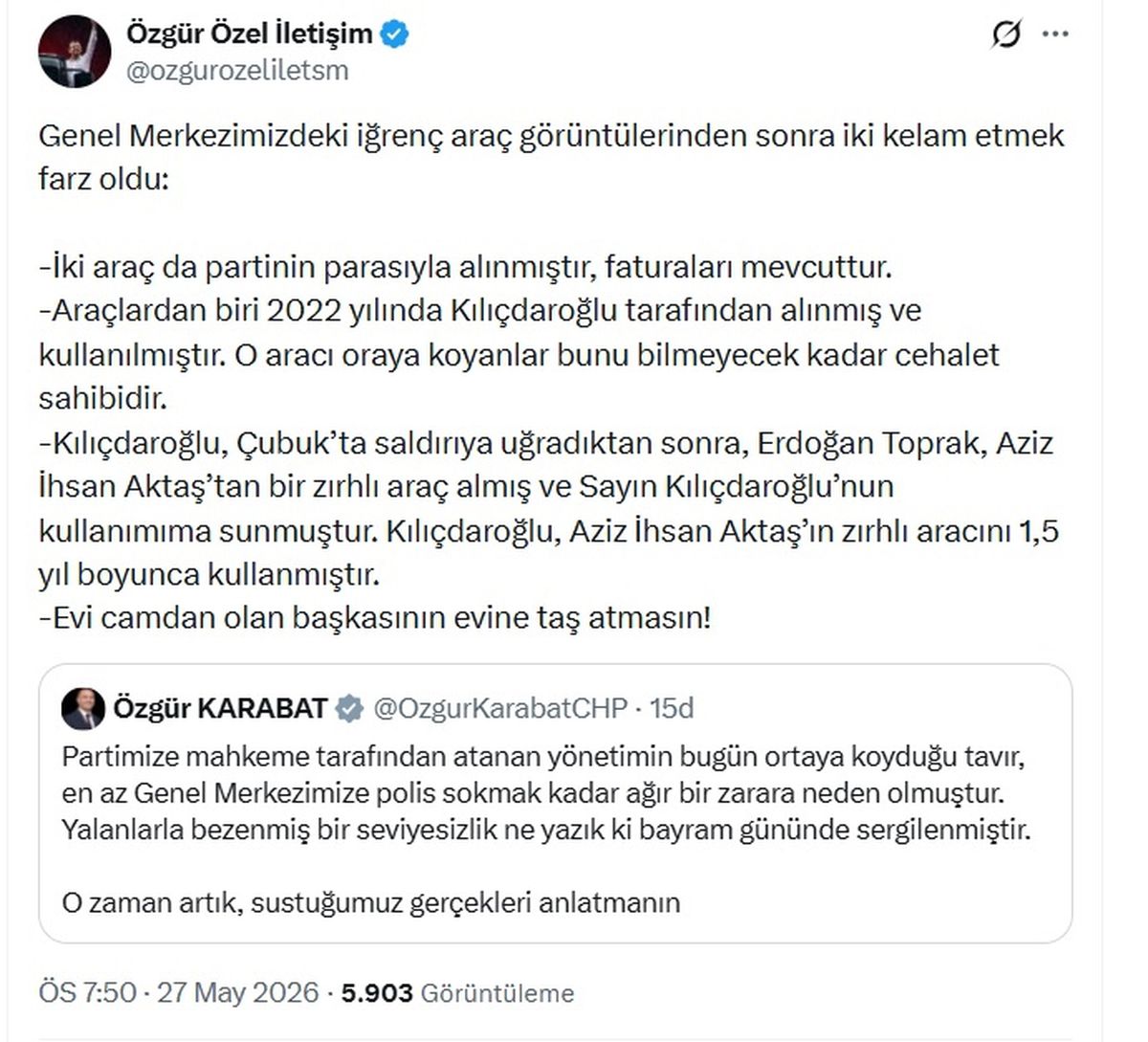 Özgür Özel’den CHP Araç Açıklaması