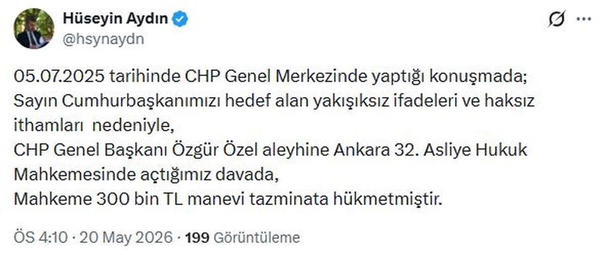 Özgür Özel, Erdoğan’a 300 bin TL tazminat ödeyecek
