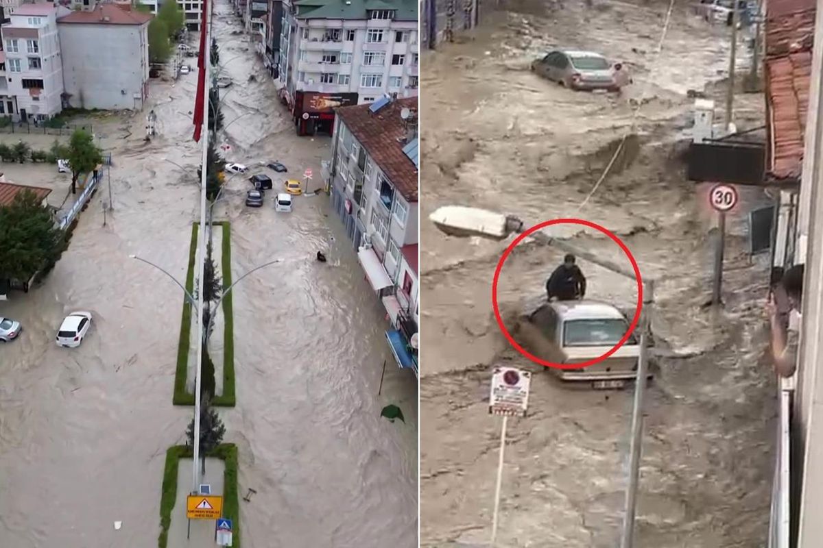 Samsun’da sel! Araçlar sürüklendi, evleri su bastı