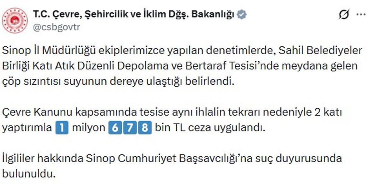 Sinop’ta Çöp Sızıntısına 1.6 Milyon TL Ceza