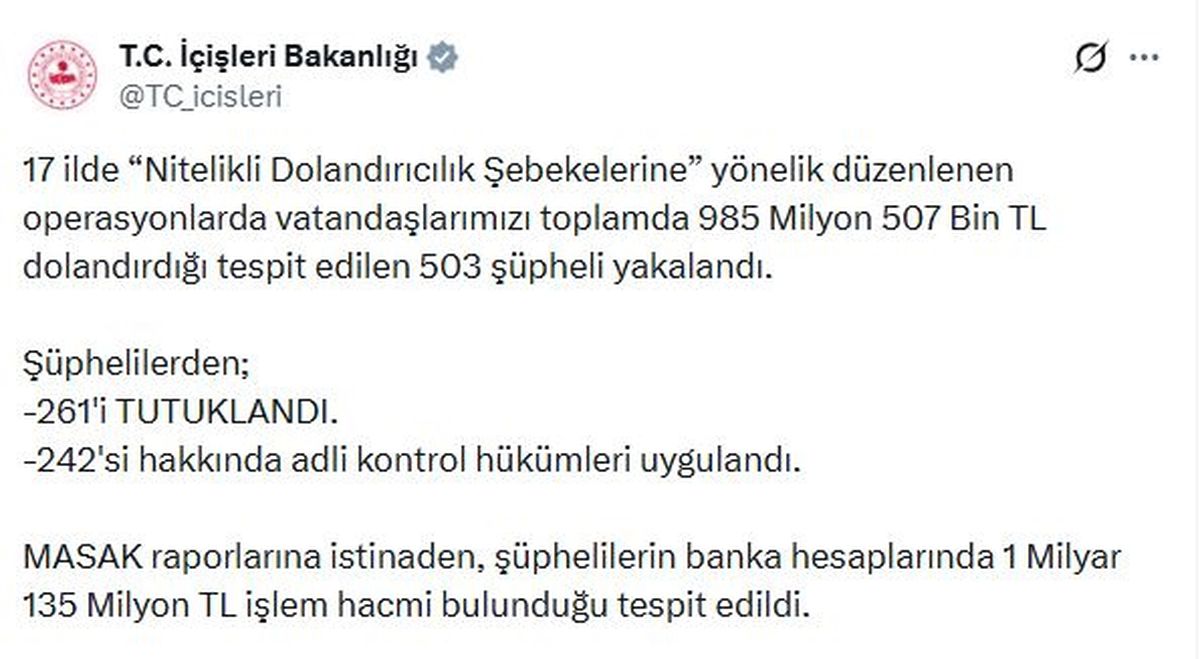17 İlde Nitelikli Dolandırıcılık Operasyonu
