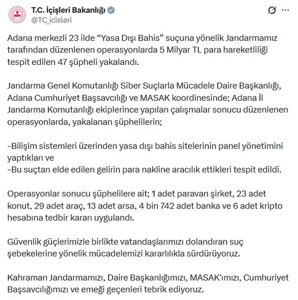 23 İlde Yasa Dışı Bahis Operasyonu