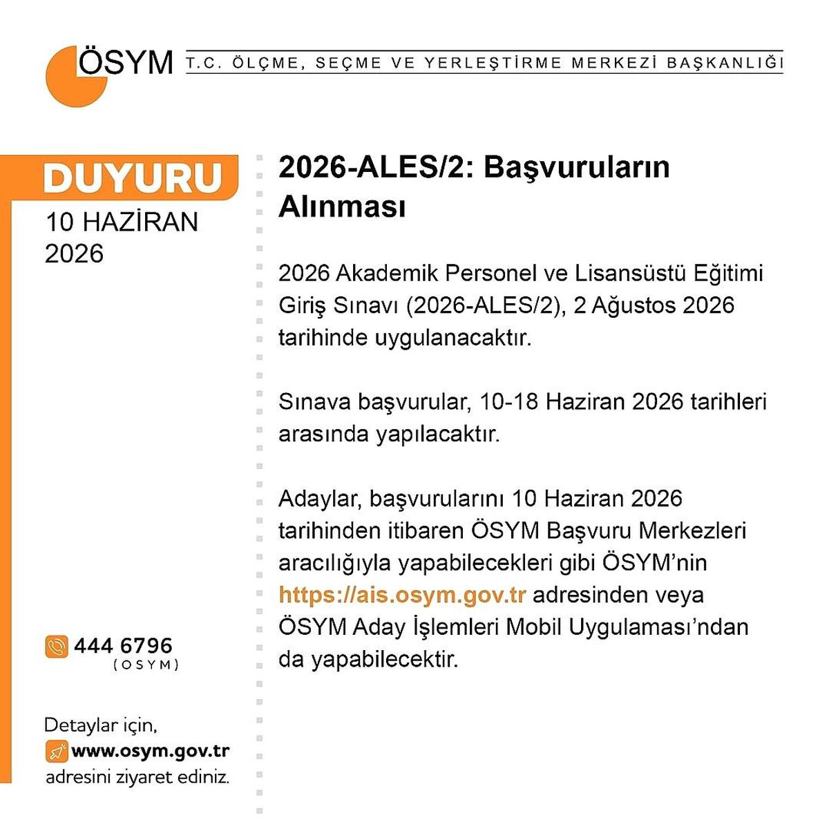 ALES/2 Başvuruları Başladı