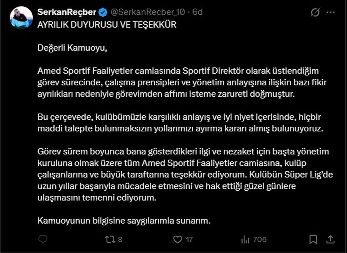 Reçber’den Amed’e Veda