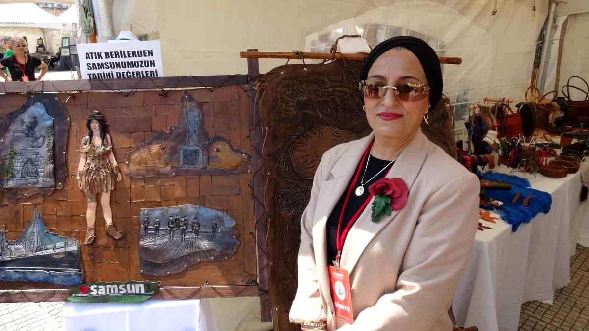 Atık deriler sanat eserine dönüştü, Samsun’u anlattı