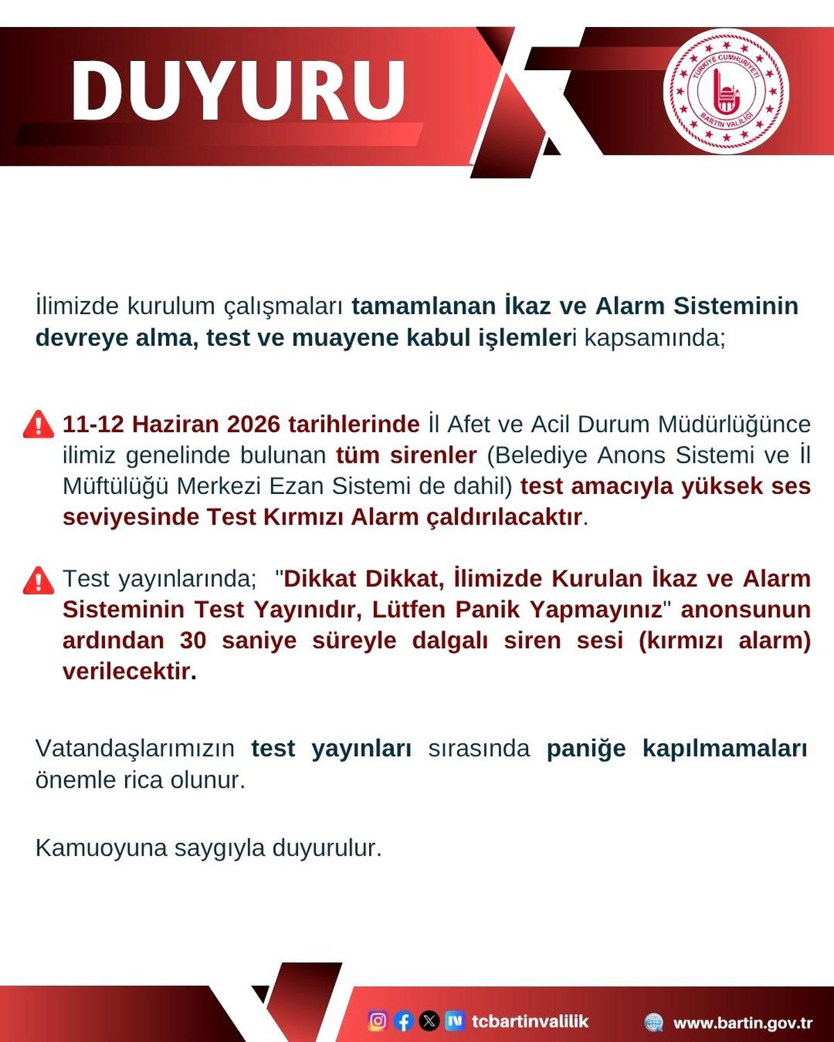 Bartın’da afetler için ikaz ve alarm sistemi kuruldu