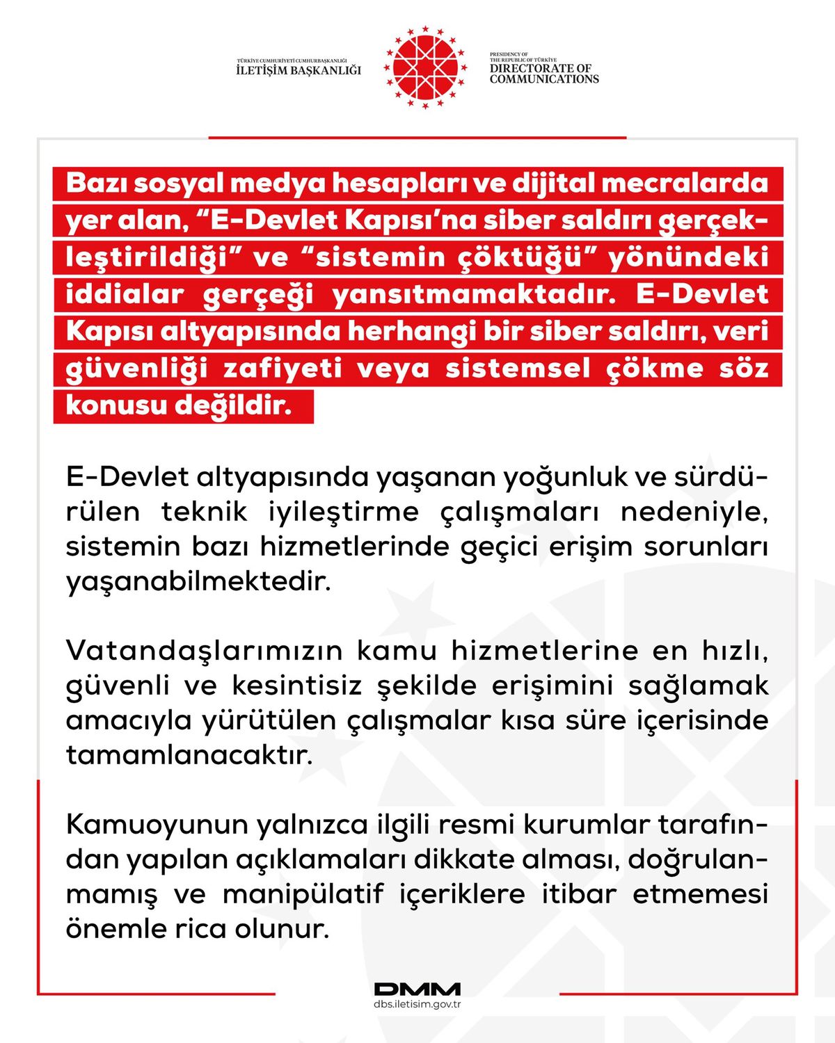 e-Devlet’e Saldırı İddiaları Asılsız