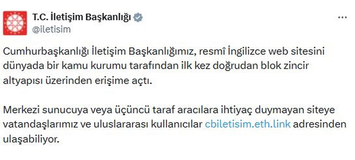 Başkanlık Web Sitesi Blok Zincirine Taşındı