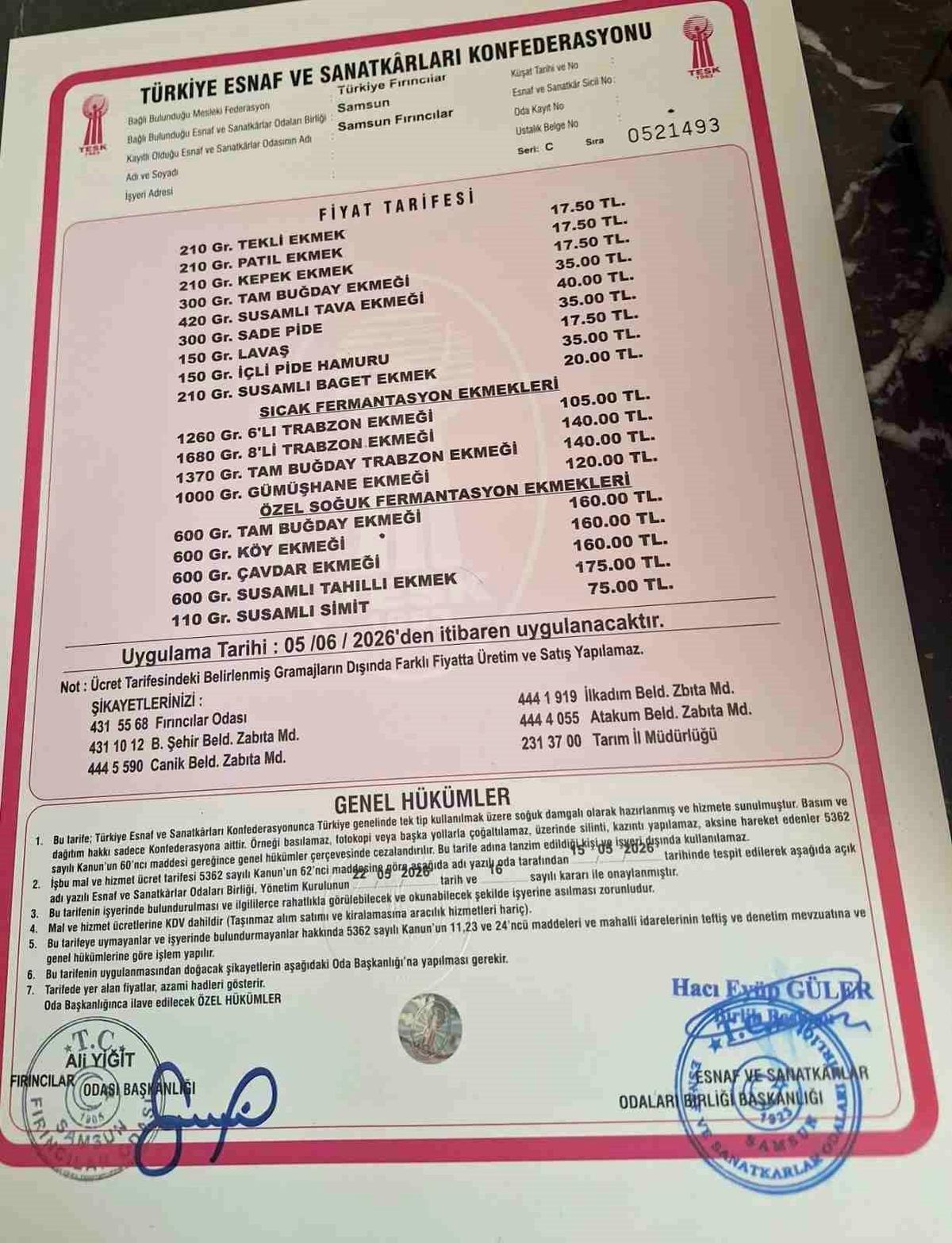 Samsun’da Ekmek Fiyatı 17,5 TL Oldu