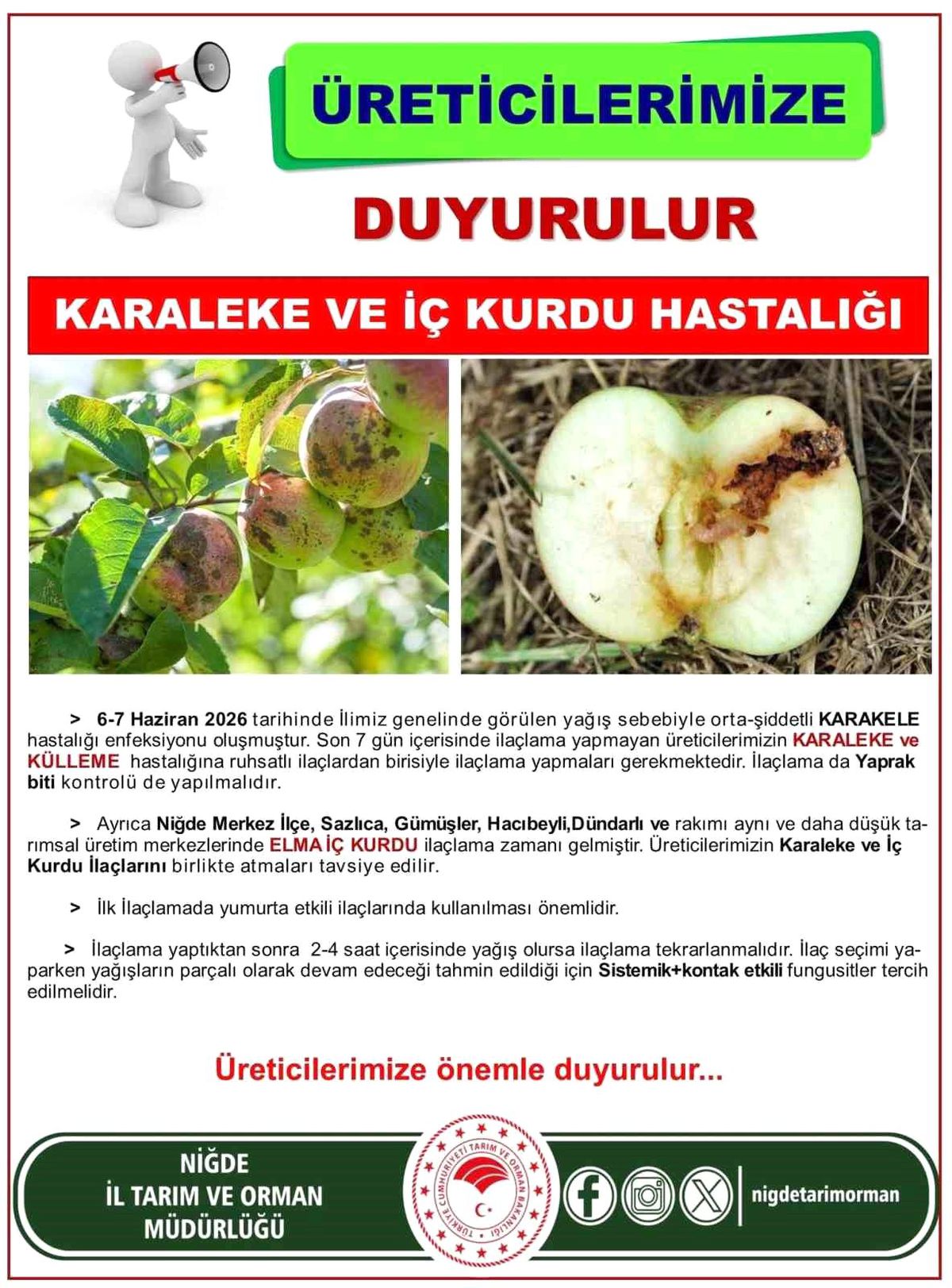 Elma Üreticilerine Hastalık Uyarısı