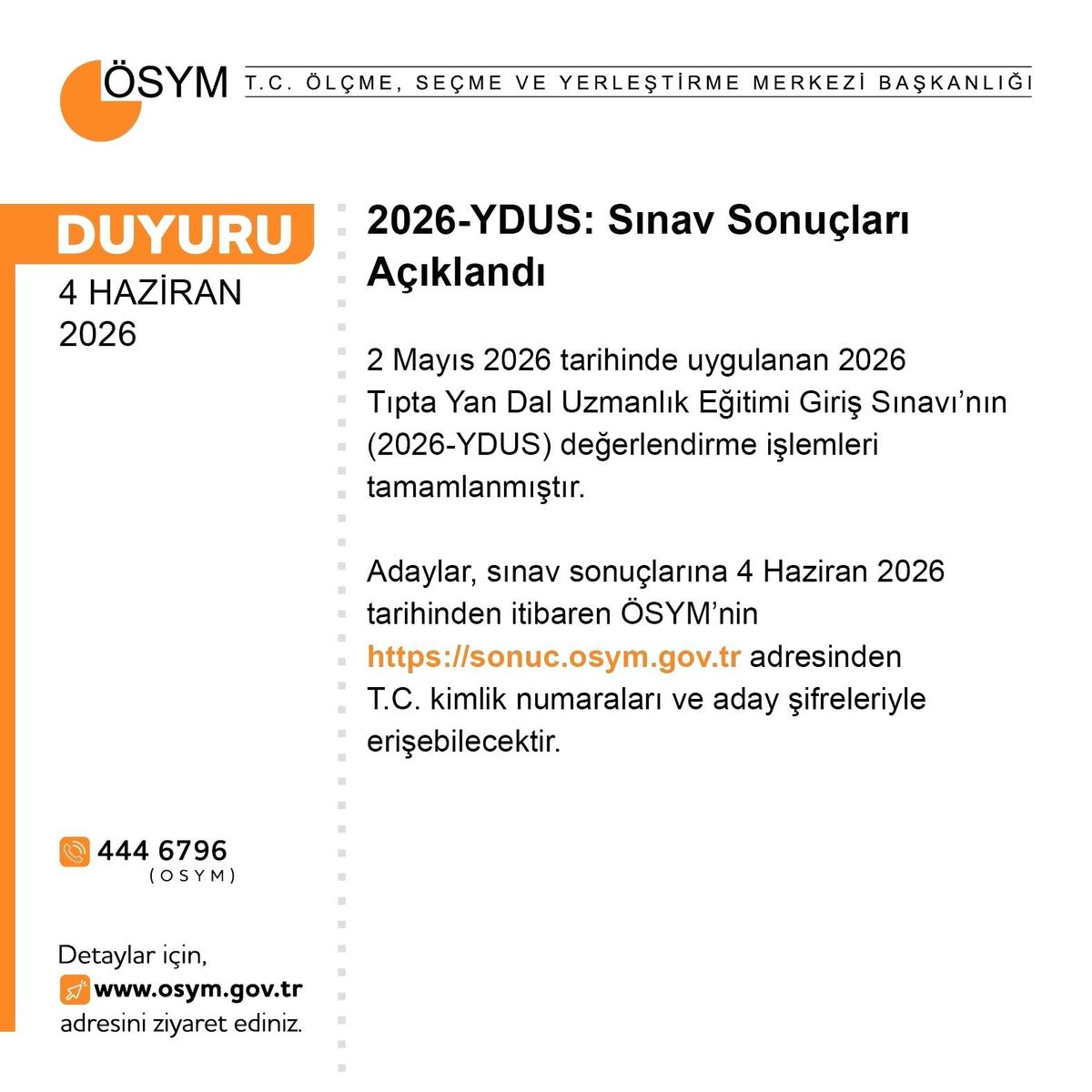 YDUS Sınav Sonuçları Açıklandı