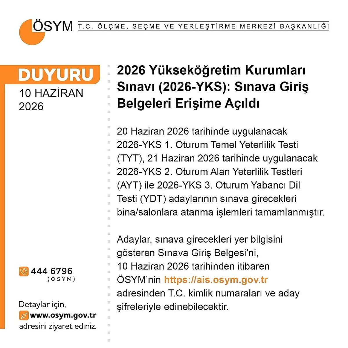 2026-YKS Giriş Belgeleri Yayınlandı