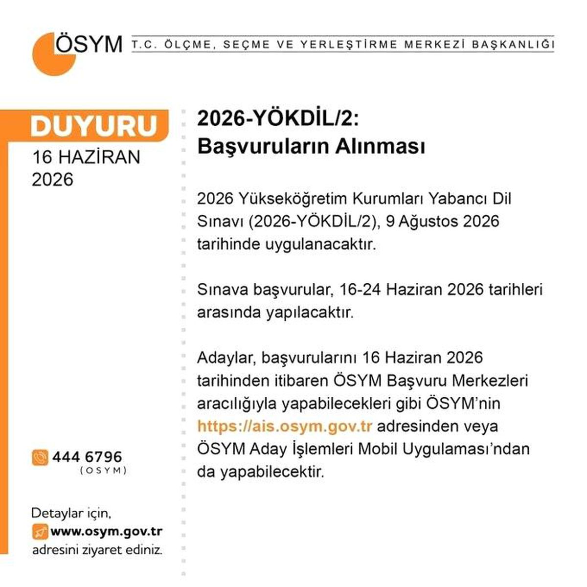 YÖKDİL Sınavı Başvuruları Başladı