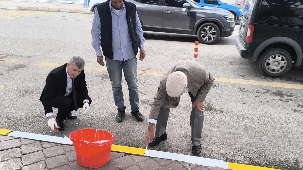 Iğdır’da bordür taşları valilik personeli ve vatandaşların katılımıyla boyandı